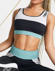 New Balance Womens Running Achiever Remix Colour Block Light Support Long Line Sports Bra in Grey