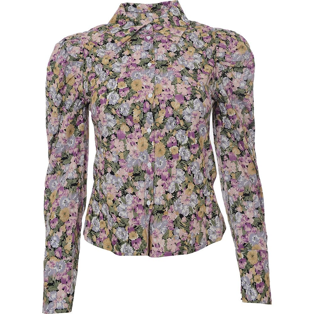 Only Womens Floral Print Shirt With Puff Sleeves