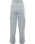 Signature 8 Women's Bleach Wash High-Waisted Pocket Slouch Jeans in blue