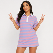 Night Addict Womens Oversized Polo T-Shirt Dress in Blue Stripe