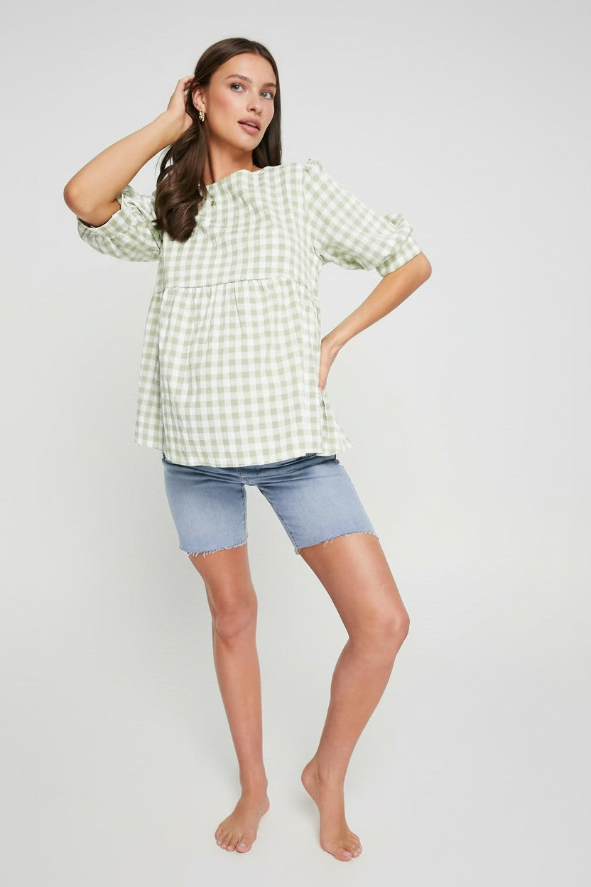 Cotton:On Womens Maternity Overbump Stretch Denim Bermuda Short in Blue
