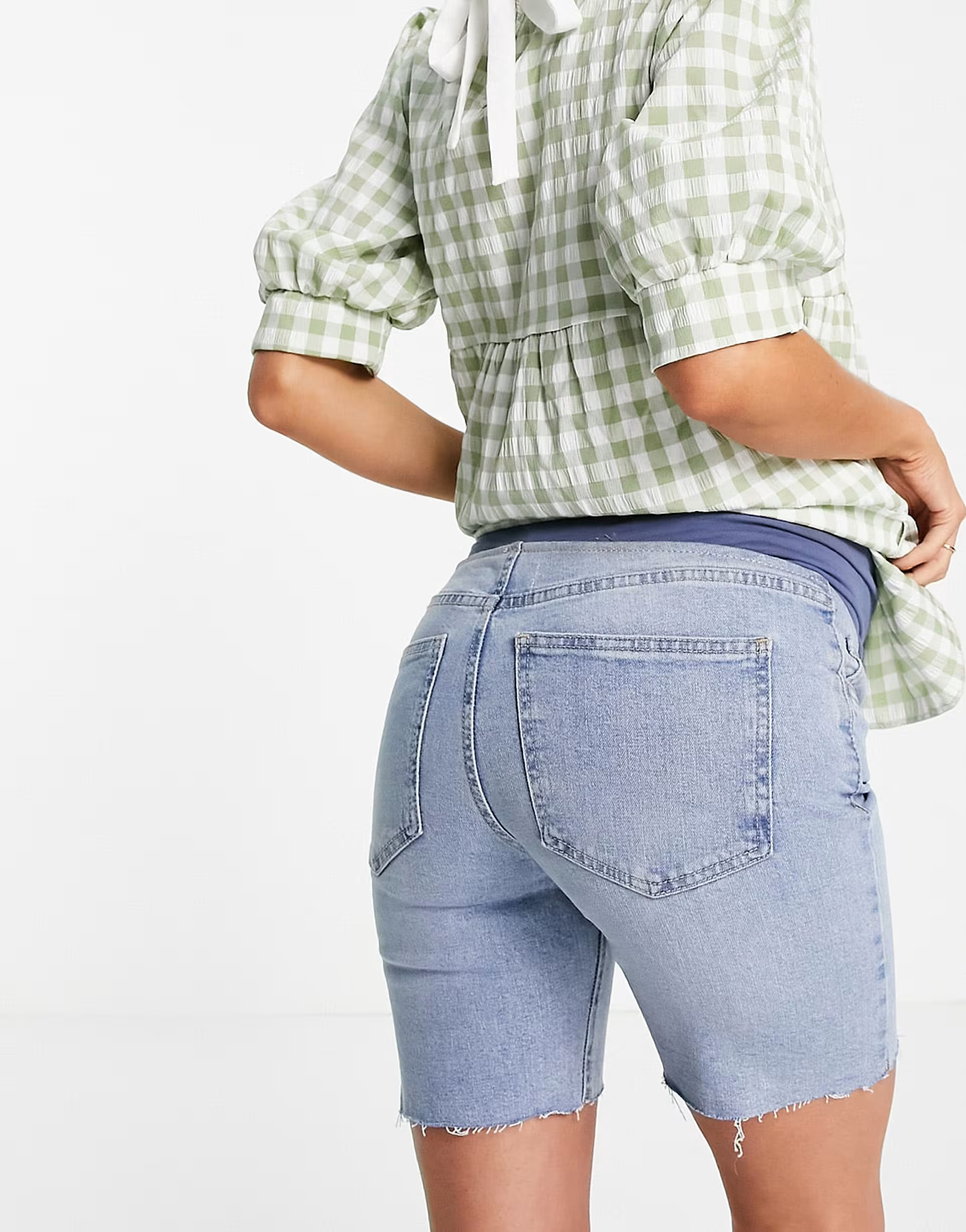 Cotton:On Womens Maternity Overbump Stretch Denim Bermuda Short in Blue