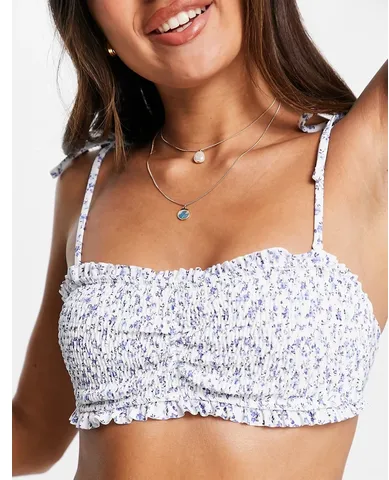 Hollister Womens Co-Ord Ruffle Bandeau Bikini Top In White