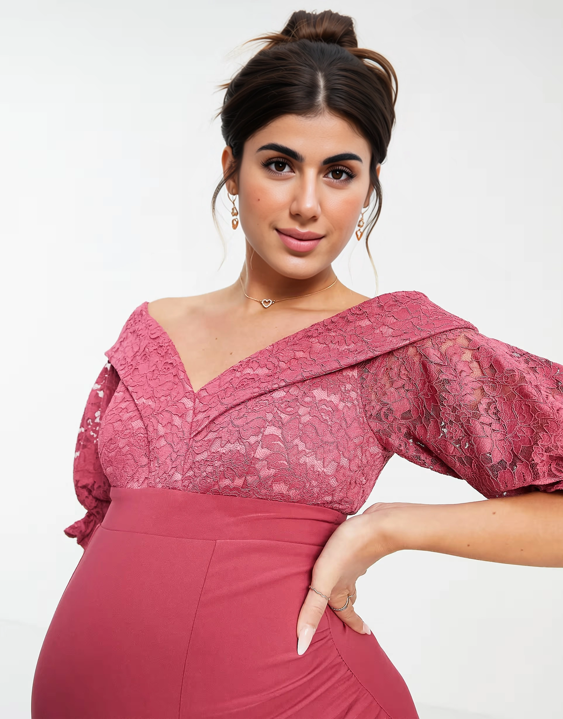 Womens Little Mistress Maternity Off Shoulder Flutter Sleeve Midi Dress With Split in Cosmetic Rose