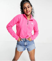 Womens The North Face 100 Glacier 1/4 Zip Cropped Fleece in Pink