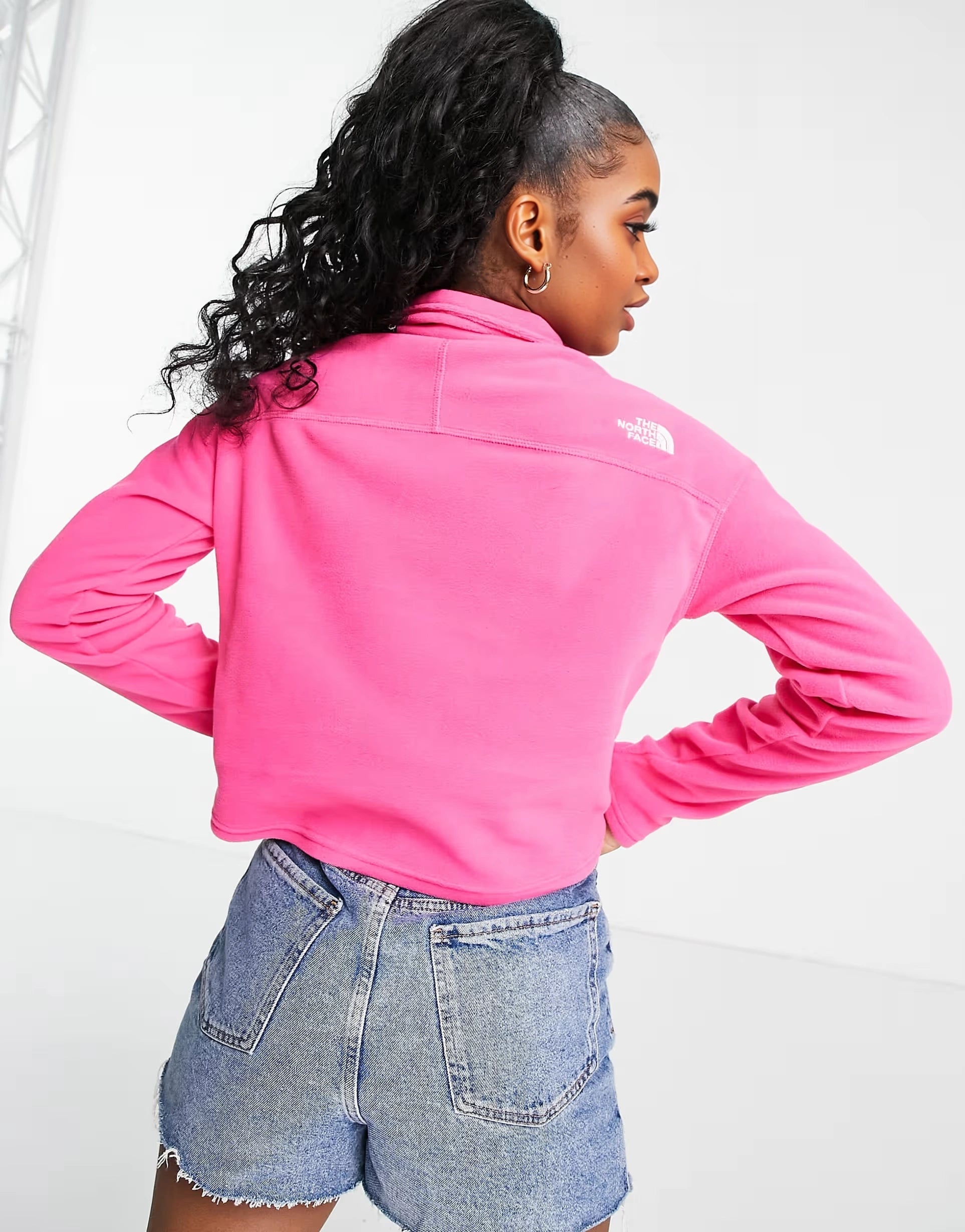 Womens The North Face 100 Glacier 1/4 Zip Cropped Fleece in Pink