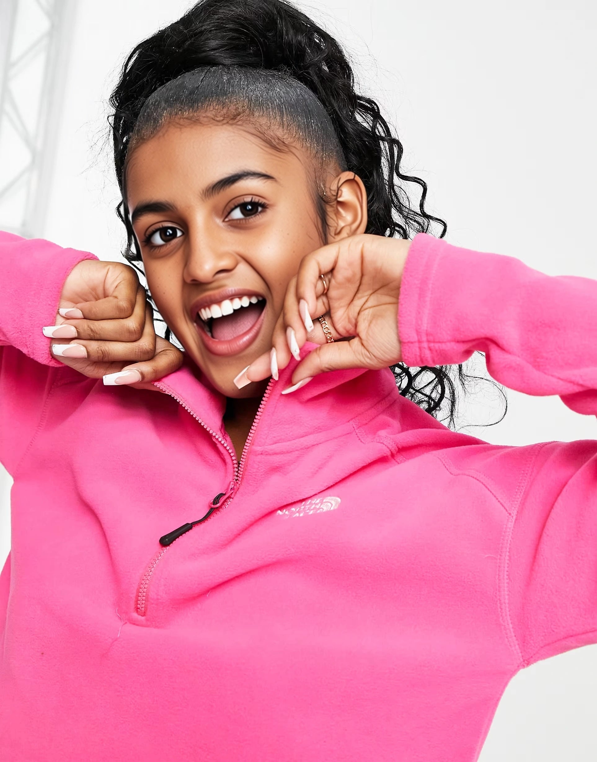 Womens The North Face 100 Glacier 1/4 Zip Cropped Fleece in Pink