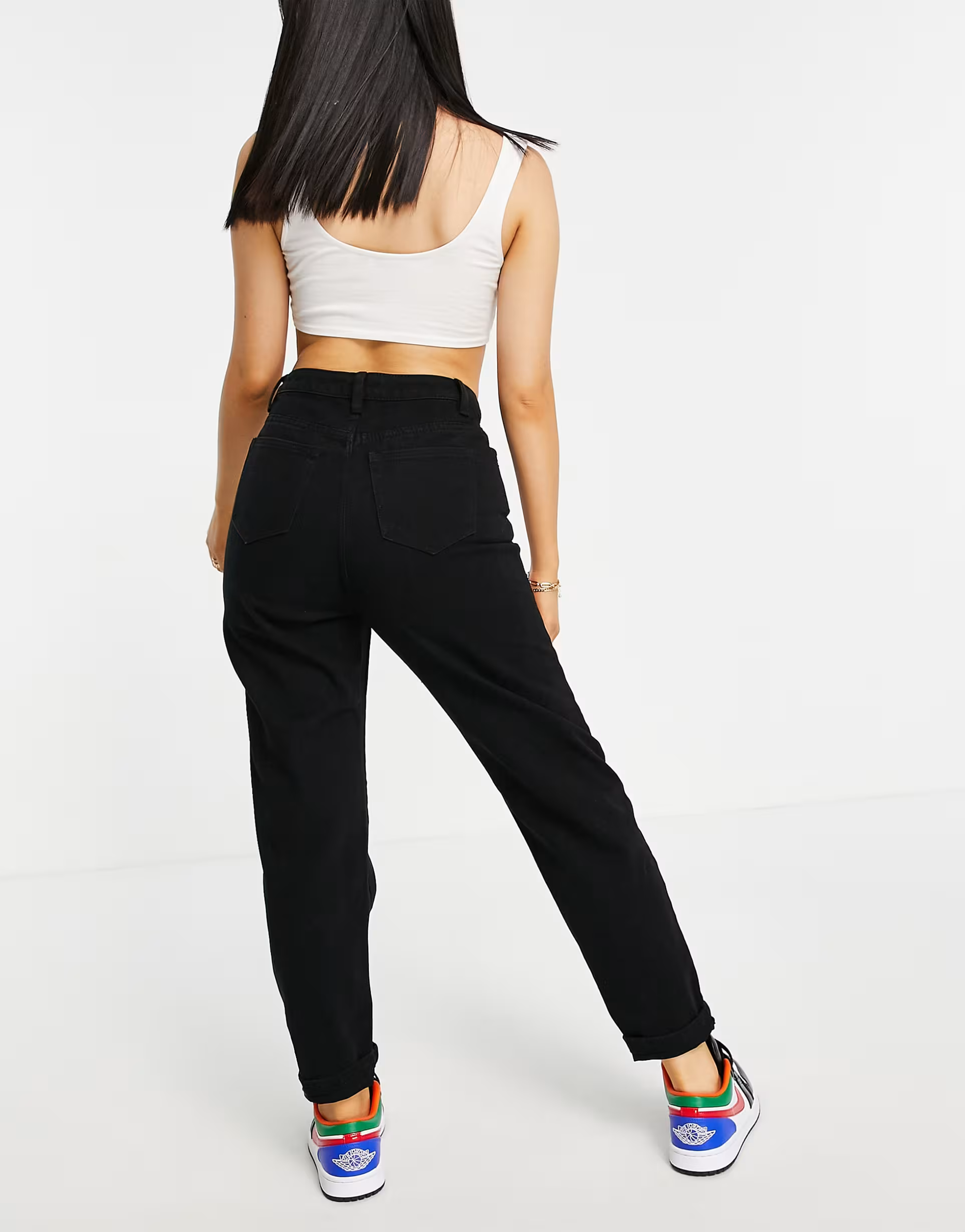 Missguided Womens Petite Riot Highwaisted Denim Mom Jean In Black