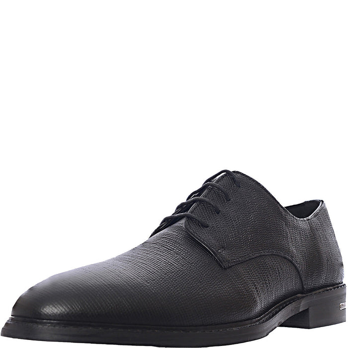 Walk London Mens Oliver Derby Shoes in Black Etched Leather