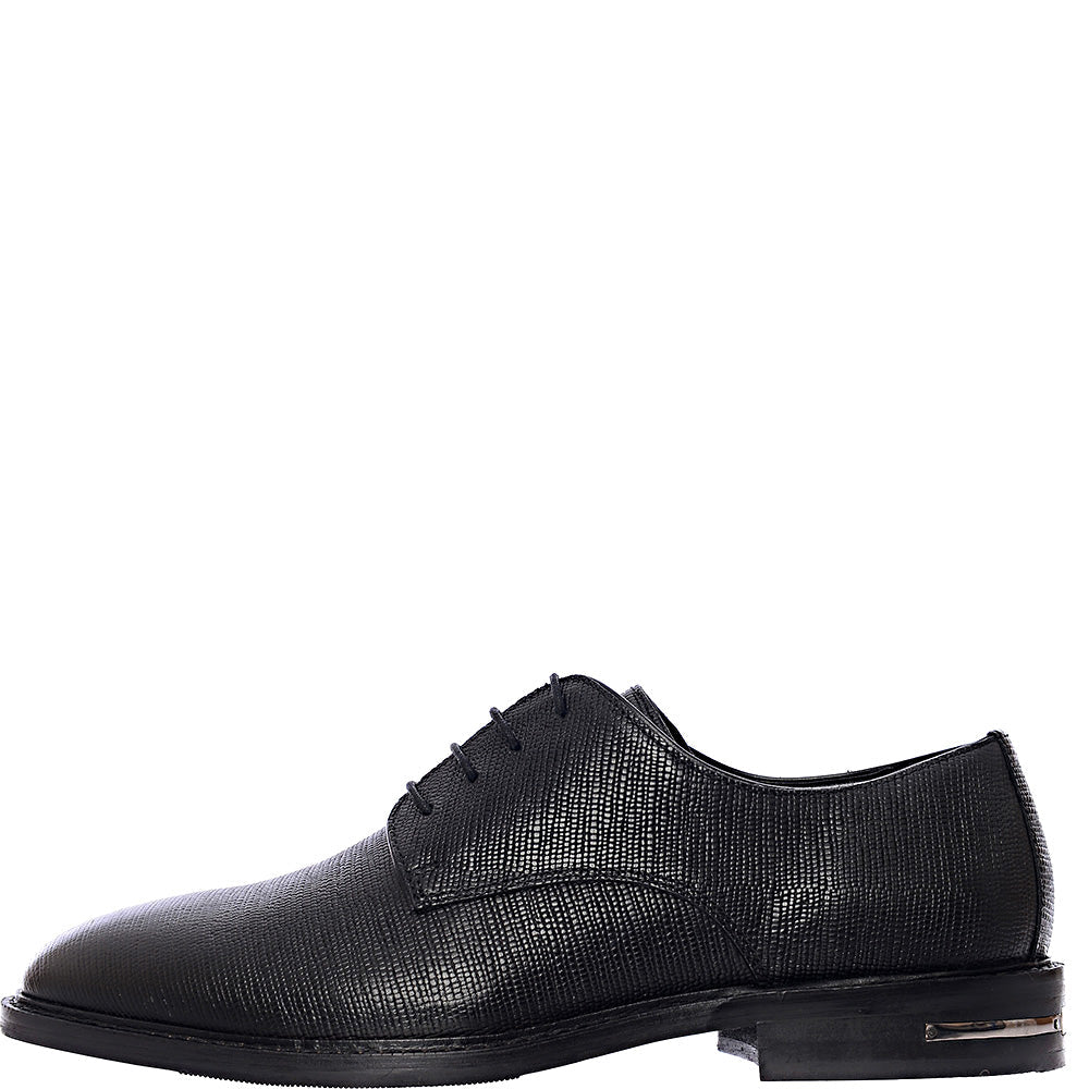 Walk London Mens Oliver Derby Shoes in Black Etched Leather