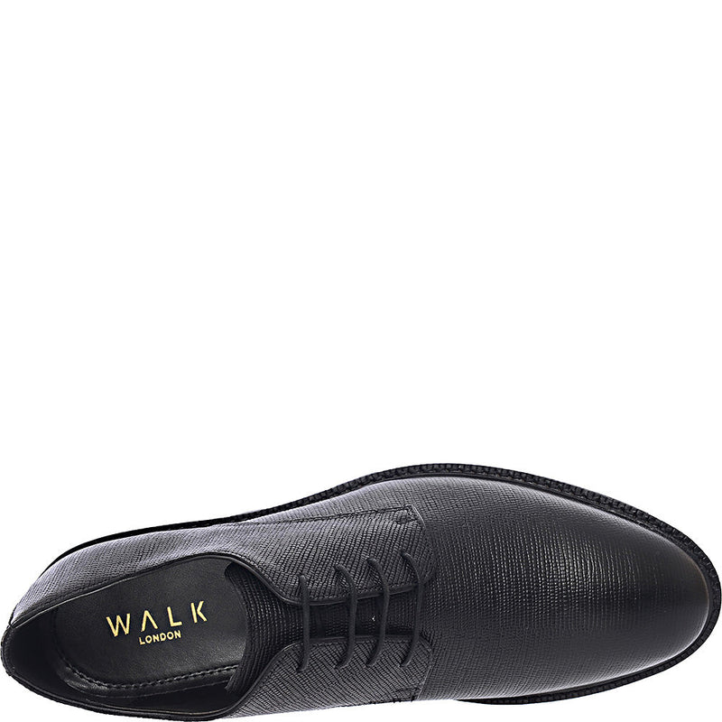 Walk London Mens Oliver Derby Shoes in Black Etched Leather