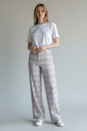 Monki Womens Stacy Co-Ord Check Flare Trousers in Lilac
