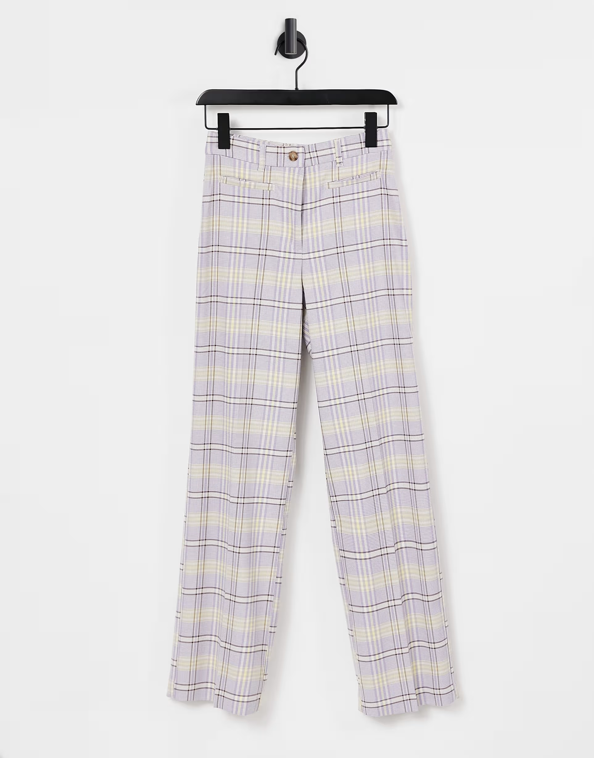 Monki Womens Stacy Co-Ord Check Flare Trousers in Lilac