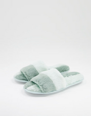 Loungeable Womens 2 Colour Faux Fur Splice Slider In Tonal Green