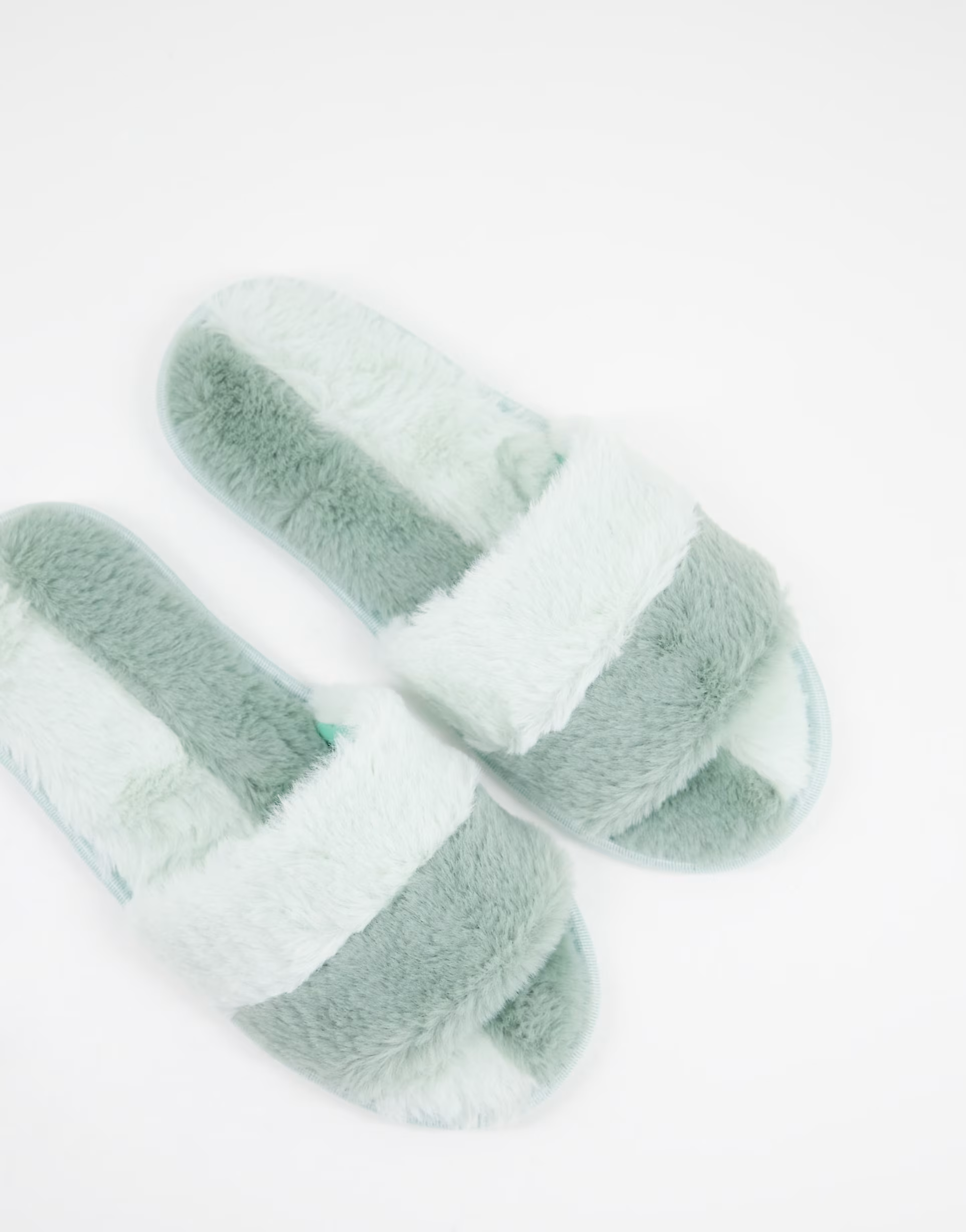 Loungeable Womens 2 Colour Faux Fur Splice Slider In Tonal Green