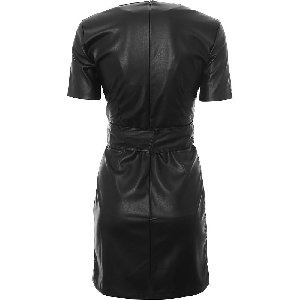 Womens Mango Faux Leather Wrap Dress In Black