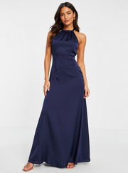 Little Mistress Womens Halter Neck Maxi Dress In Navy