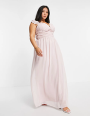 Womens Little Mistress Plus Embellished Flutter Sleeve Twist Waist Maxi Dress In Blush