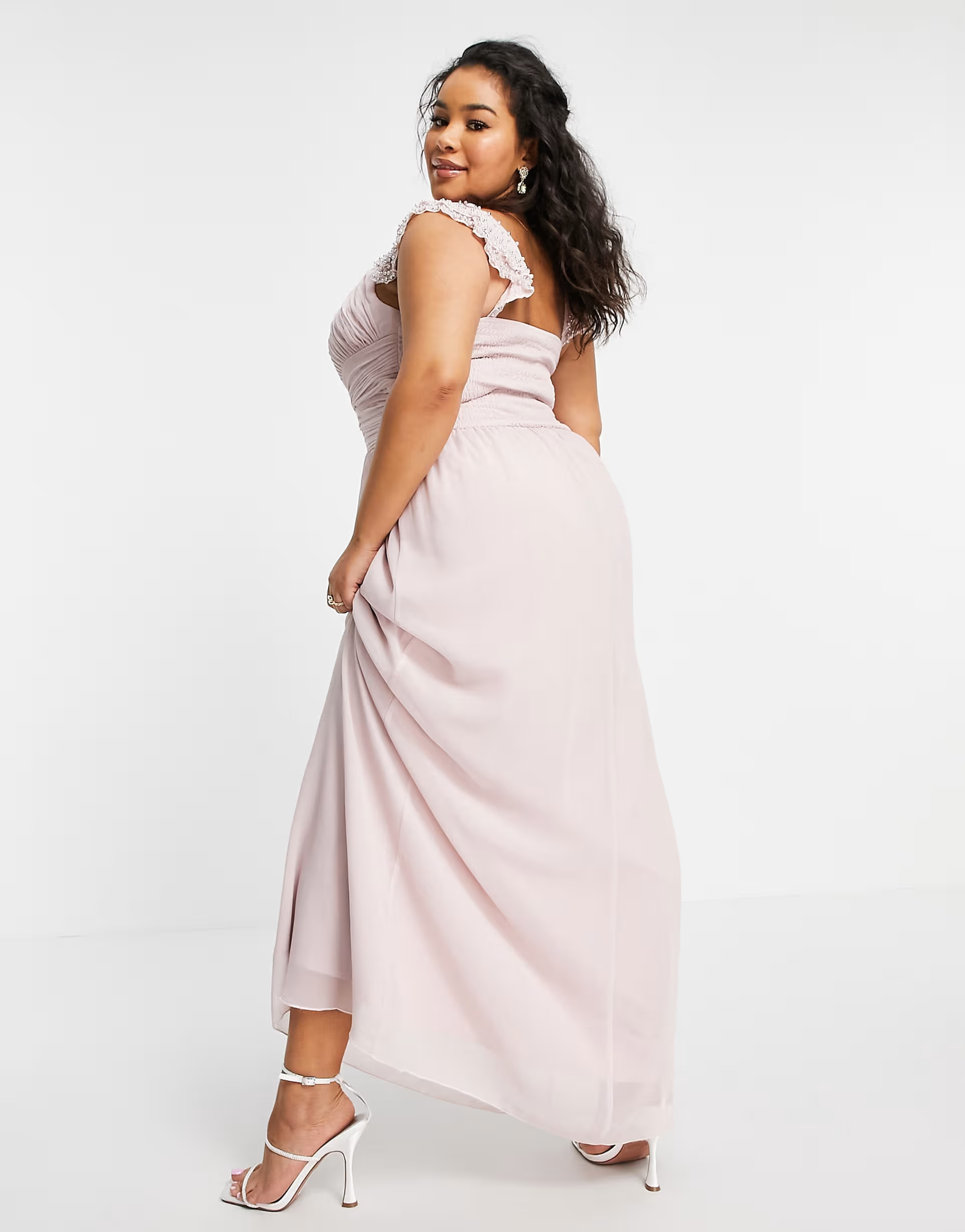 Womens Little Mistress Plus Embellished Flutter Sleeve Twist Waist Maxi Dress In Blush