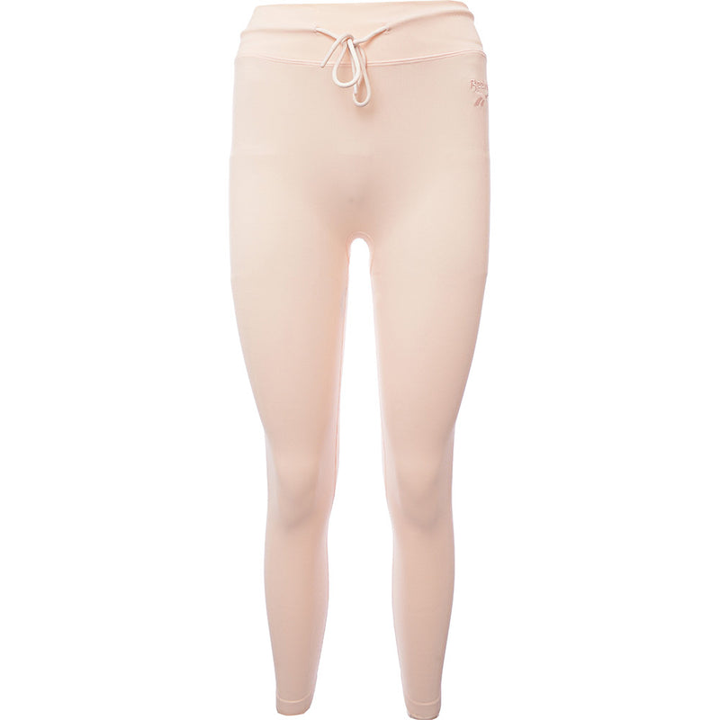 Reebok Women's Light Pink Ribbed Logo Leggings with Drawstring Waist