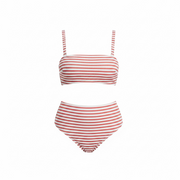 Peek & Beau Womens Fuller Bust Bikini Top in Red Textured Stripe