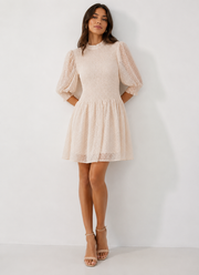 Labelrail Womens X Olivia & Alice Mini Smock Dress With Puff Sleeves In Pink