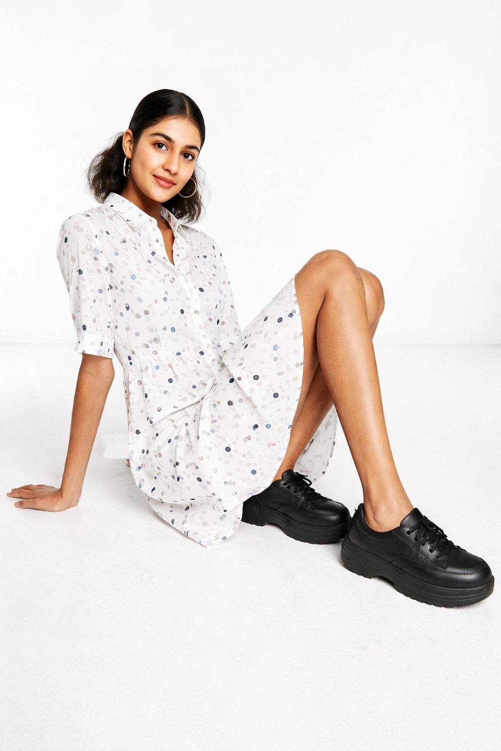 French Connection Womens Droplet Print Mini Shirt Dress In White