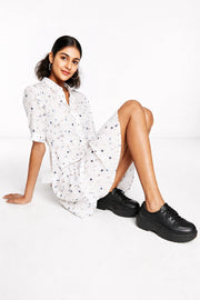 French Connection Womens Droplet Print Mini Shirt Dress In White