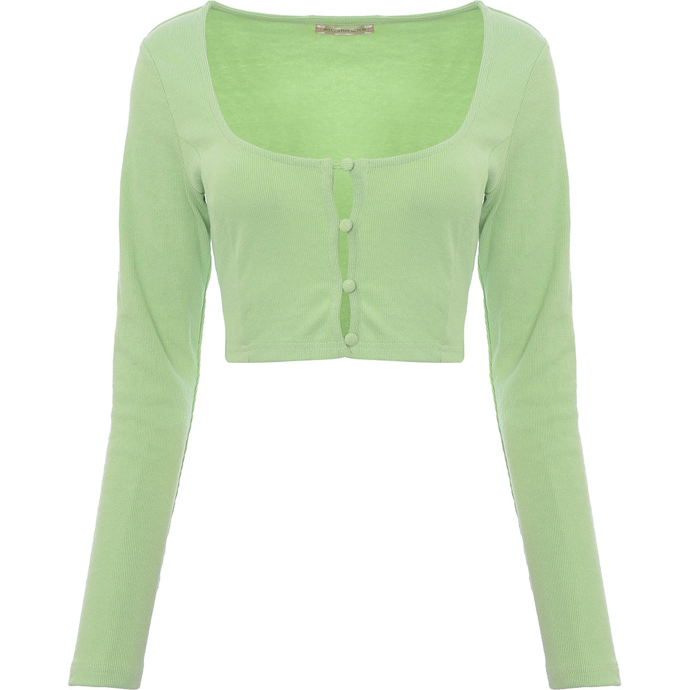 Skylar Rose Women's Green Cropped Square Neck Cardigan