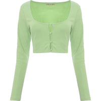 Skylar Rose Women's Green Cropped Square Neck Cardigan