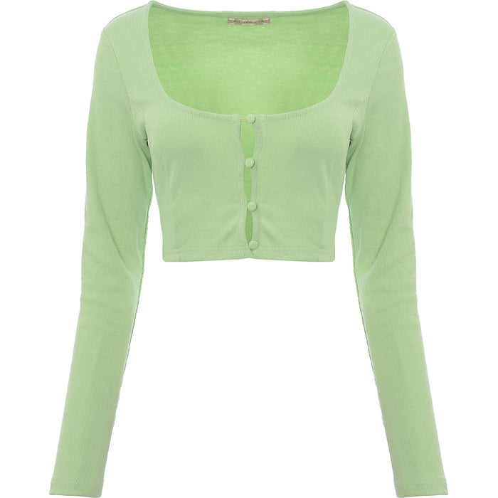 Skylar Rose Women's Green Cropped Square Neck Cardigan