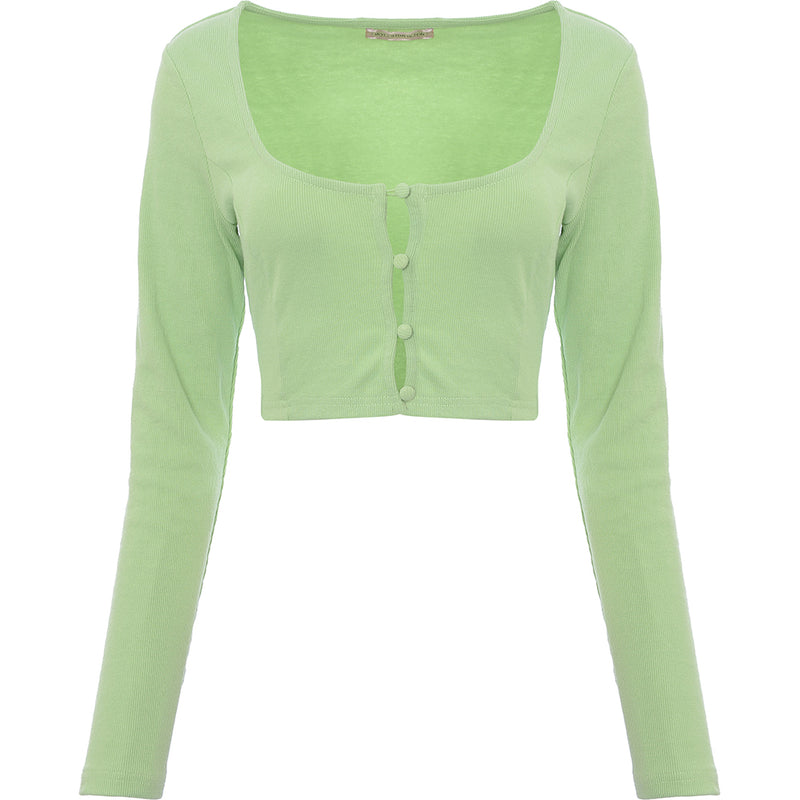 Skylar Rose Women's Green Cropped Square Neck Cardigan