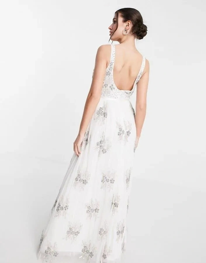 Maya Womens Embellished Column Maxi Dress In White