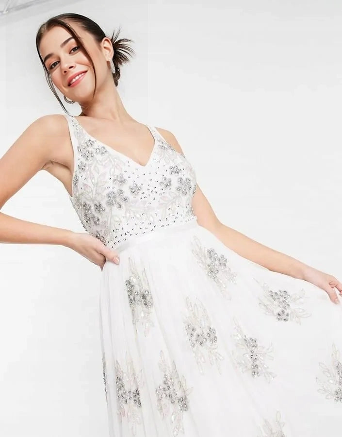 Maya Womens Embellished Column Maxi Dress In White