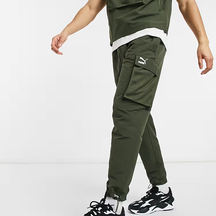 Puma Mens Avenir Logo Cargo Pant In Khaki