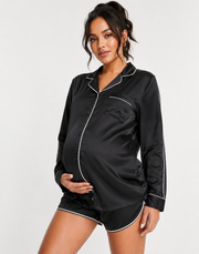 Loungeable Womens Maternity Mix And Match Satin Pyjama Shirt In Black