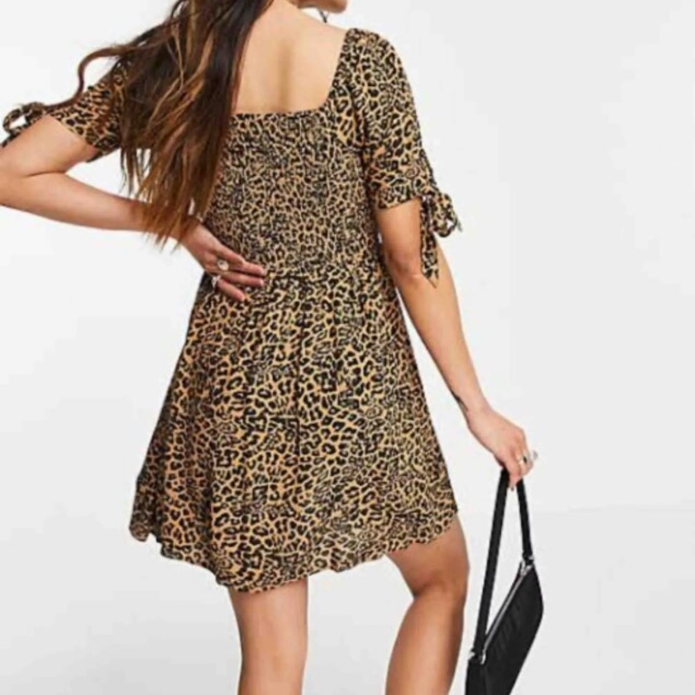 American Eagle Womens Square Neck Dress With Shirring in Animal Print
