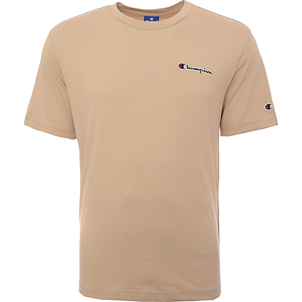 Champion Mens Small Script Logo T-Shirt In Beige