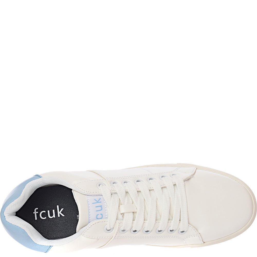 French Connection Mens Contrast Heel Tennis Trainers In White & Sky Blue