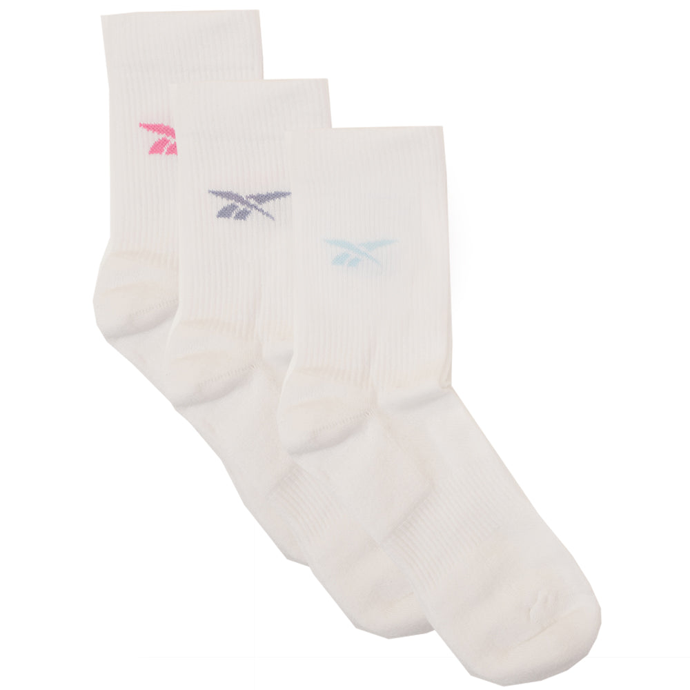 Reebok Womens 3 Pack Logo Crew Socks in White &amp; Coloured