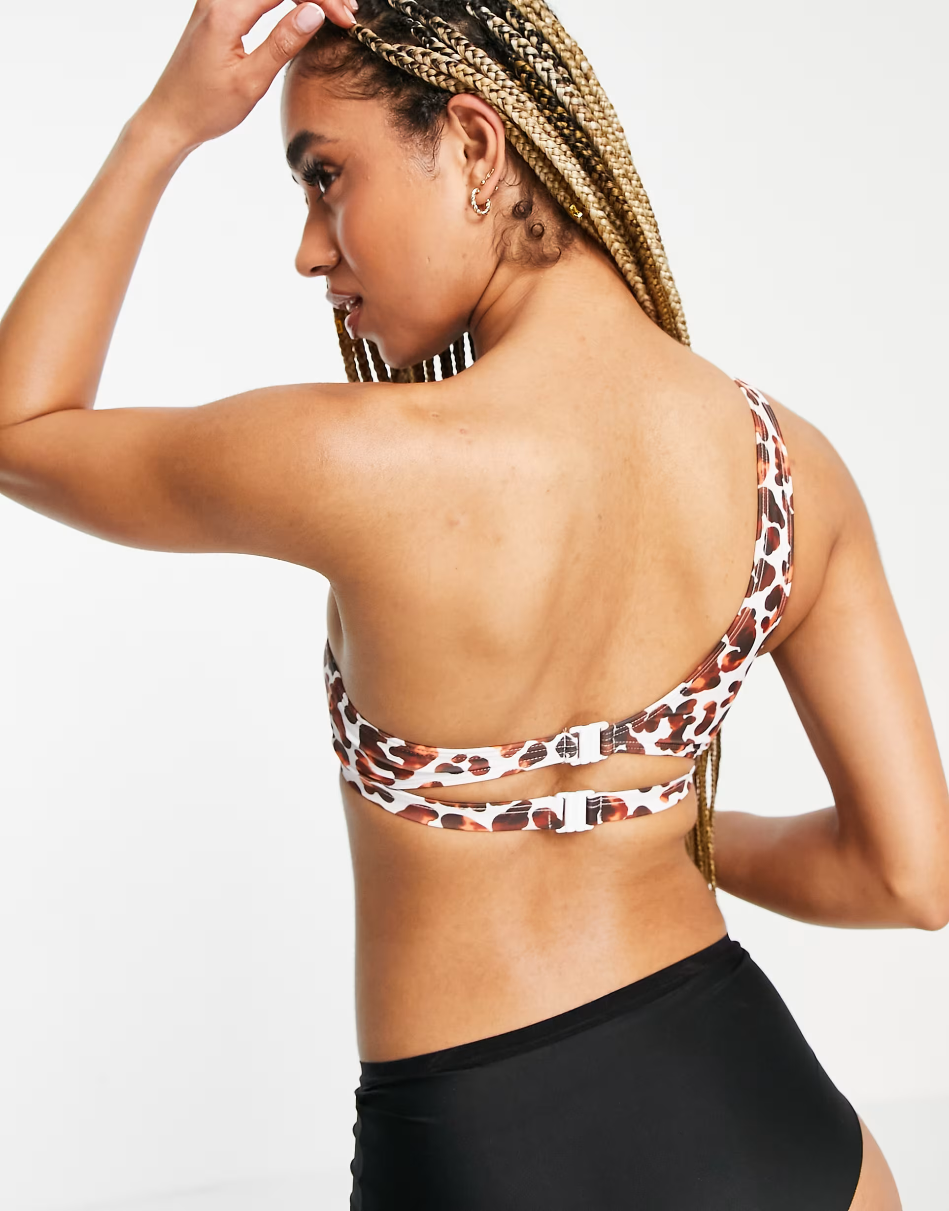 Luxe Palm Womens One Shoulder Bikini Top in Leopard Print