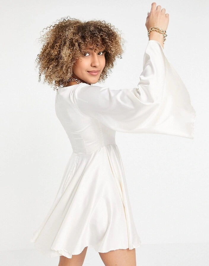 Ei8Th Hour Womens Satin Skater Dress With Bell Sleeve In White