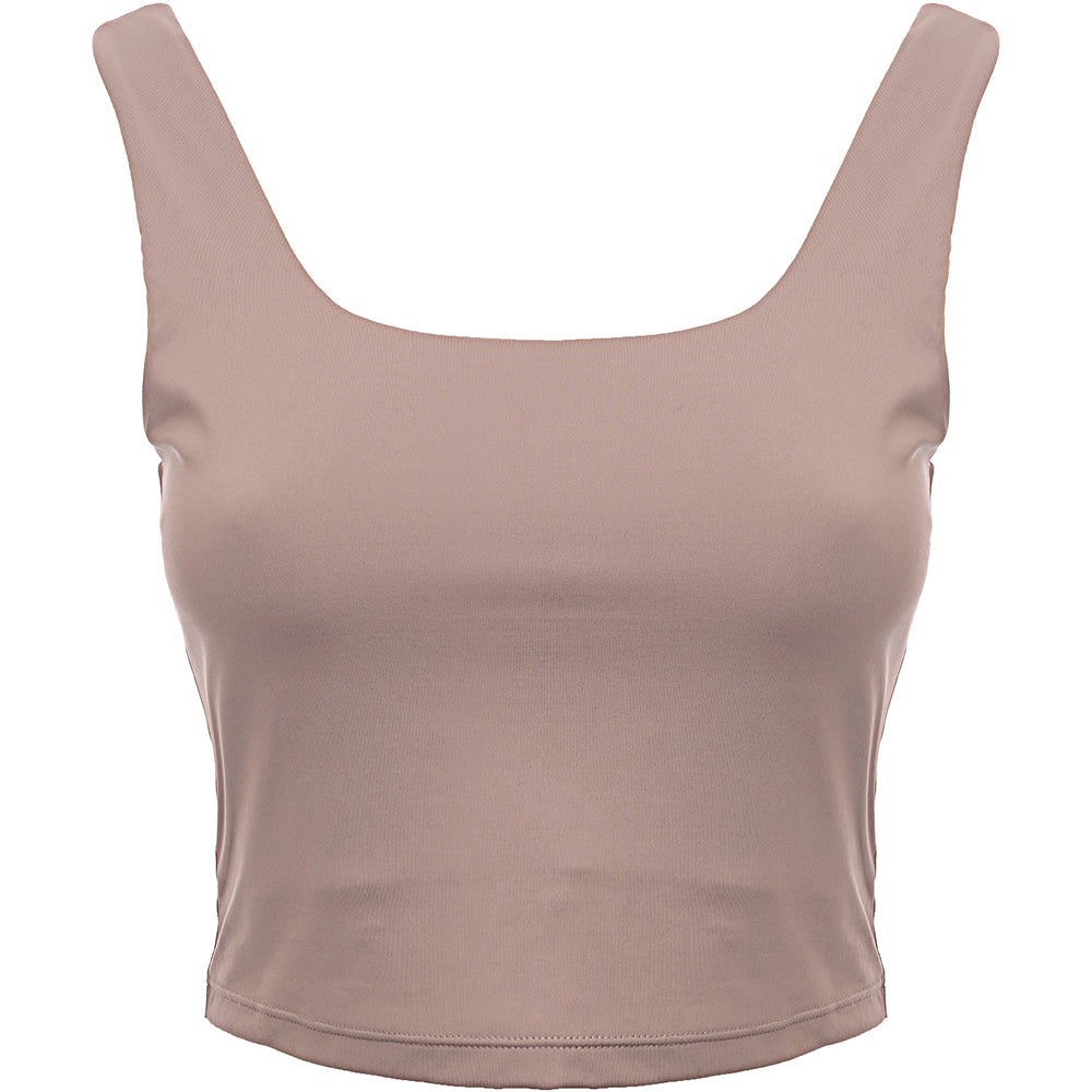 South Beach Womens Square Neck Longline Crop To in Beige