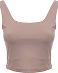 South Beach Womens Square Neck Longline Crop To in Beige