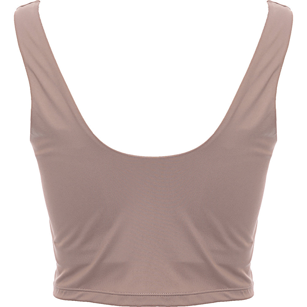 South Beach Womens Square Neck Longline Crop To in Beige