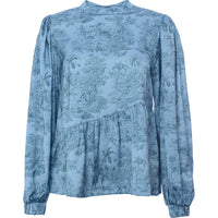 Object Womens High Neck Smock Top in Blue Art Print