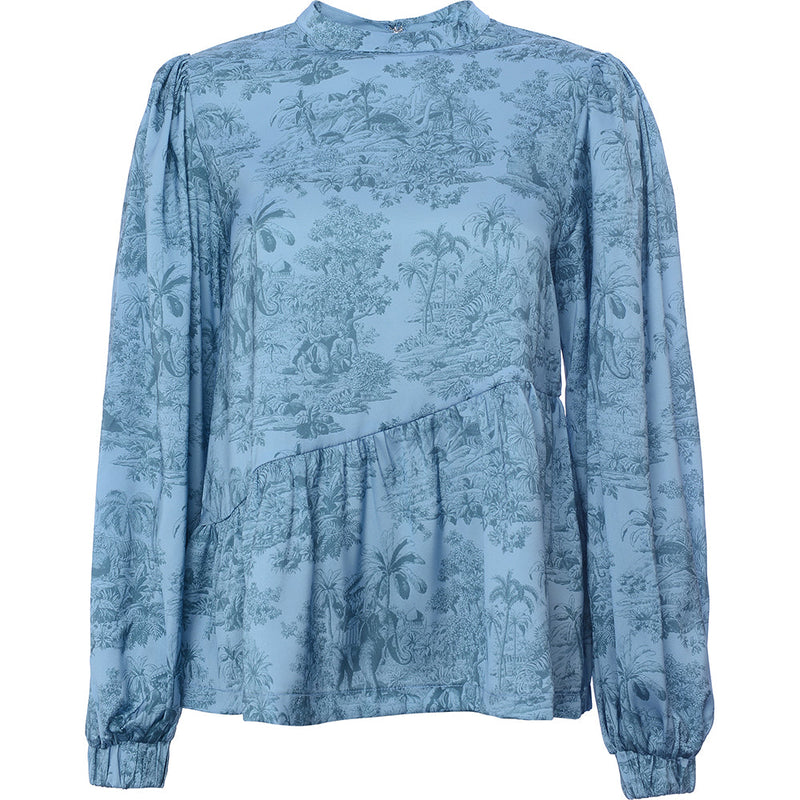 Object Womens High Neck Smock Top in Blue Art Print