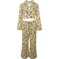 Lost Ink Oversized Pyjama Set in Yellow Stencil Flower Print