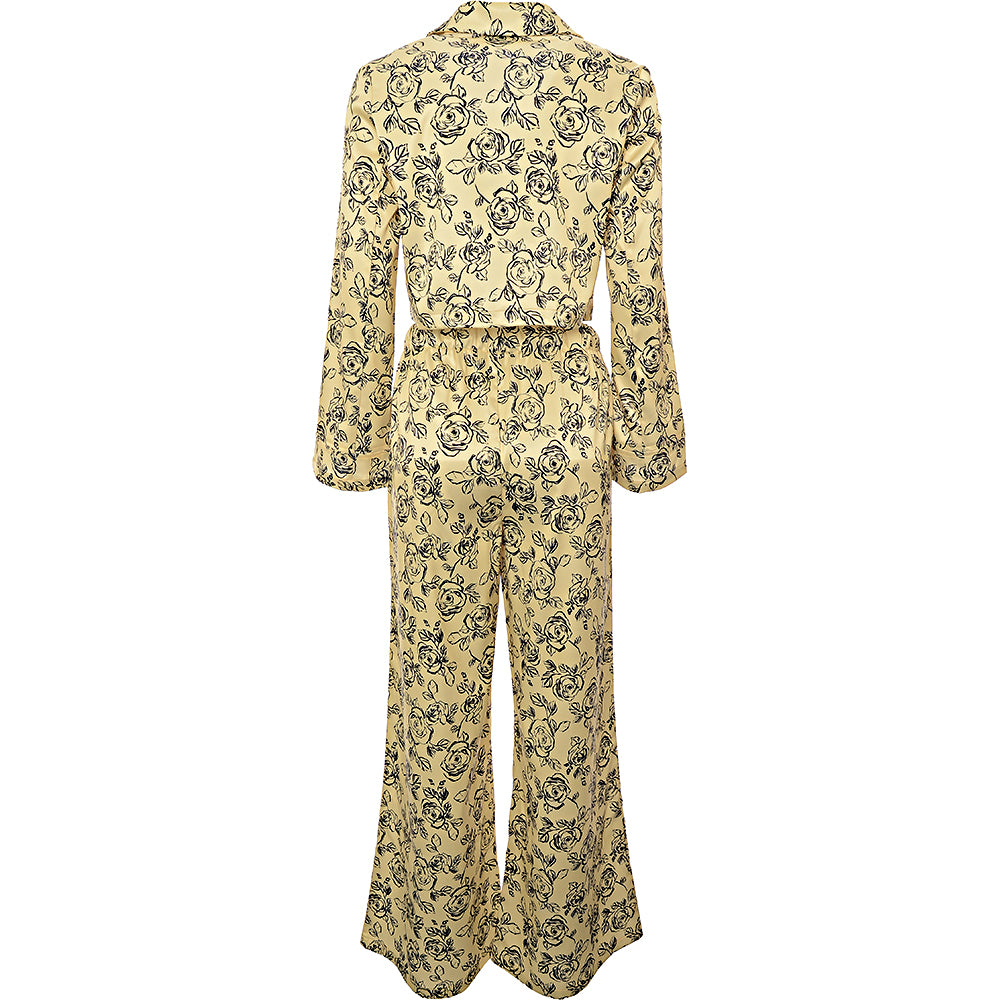 Lost Ink Oversized Pyjama Set in Yellow Stencil Flower Print