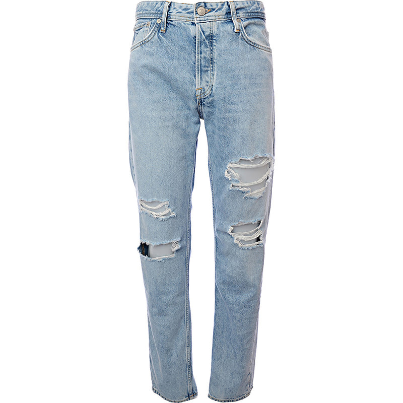 Jack & Jones Mens Light Blue Intelligence Mike Straight Jeans with Rips